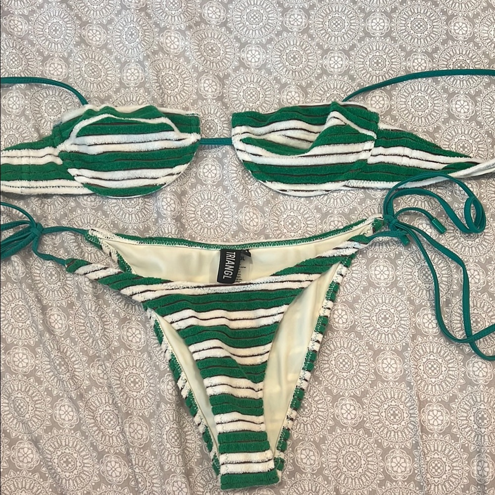 Triangl Swimwear Green and White Striped Bikini